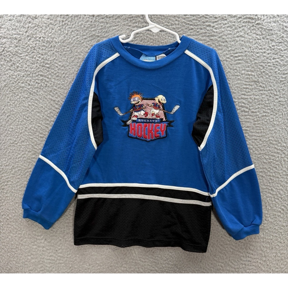 Vintage Rugrats Shirt Boys 7 Blue Black Hockey Jersey Embroidered Crewneck 90s